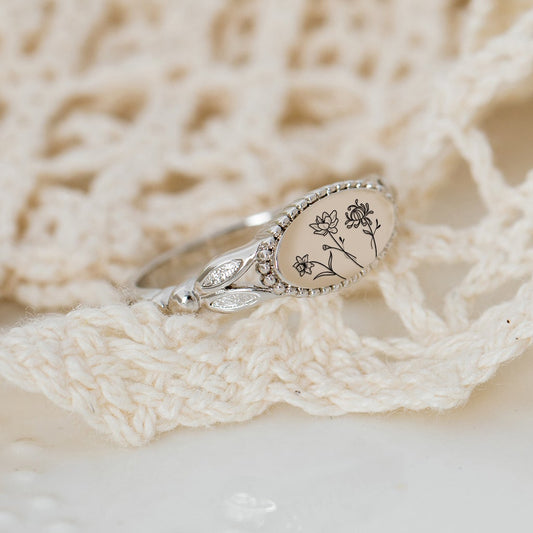 Handmade Personalized Family Birth Month Flower Ring (1-3Flowers)