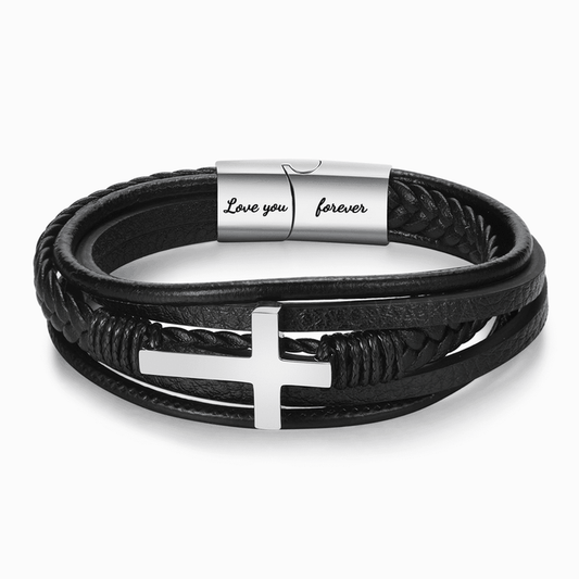 The Day I Lost You Leather Cross Bracelet