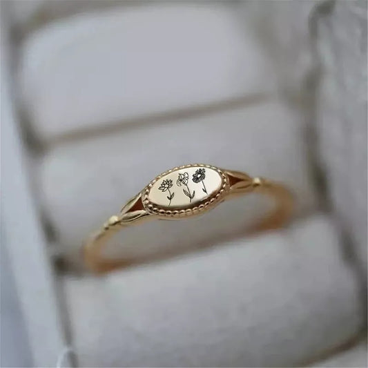 Personalized Birth Month Flower Ring