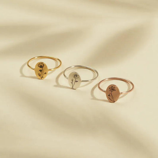 Birth Month Flower Ring As Aniversary / Valentine's Day /Birthday Gift