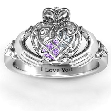 Sterling Silver Caged Hearts Celtic Claddagh Mother's Ring
