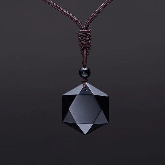 Medivh-Natural Stone Black Obsidian Pendant Healing Necklace