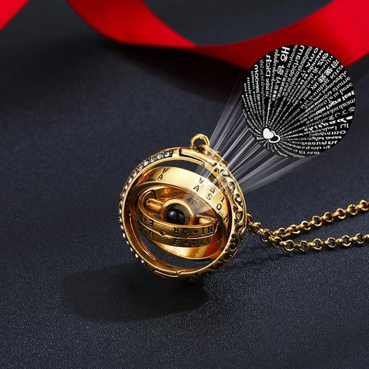Openable Astronomical Ball Projection Necklace 100 Language I Love You Pendant Necklace