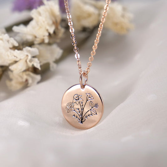 Personalized Birth Month Flower Bouquet Necklace