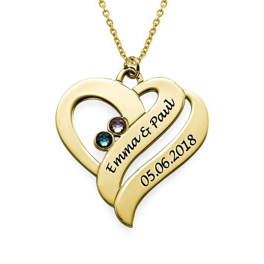 Two Hearts Forever One Necklace with Birthstones