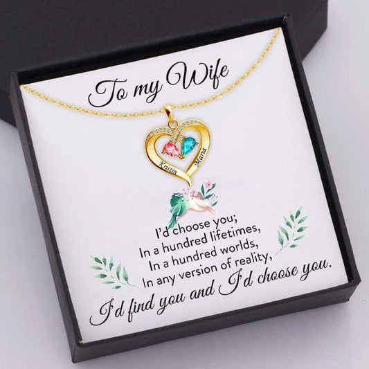Valentine's Day Gift Forever Love Birthstone & Diamond Heart Pendant Necklace