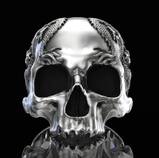925 Silver Skull And Dragon Ring
