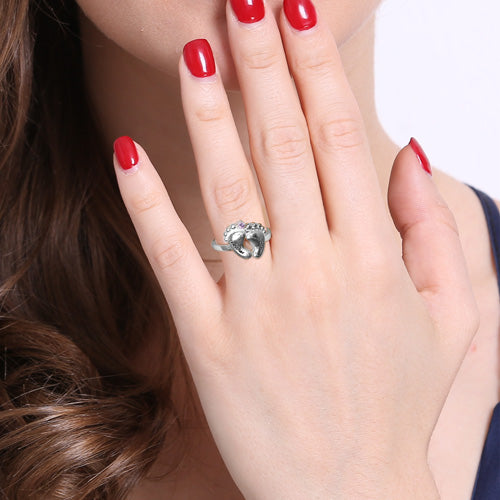 Engraved Baby Feet Ring with Birthstone