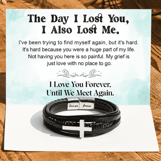 The Day I Lost You Leather Cross Bracelet