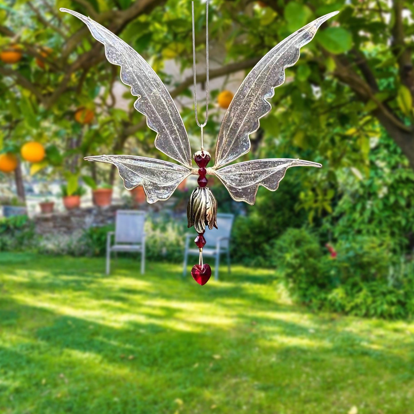 Angel Wings dragonfly Wind Chime - New Garden Art Metal Hanging