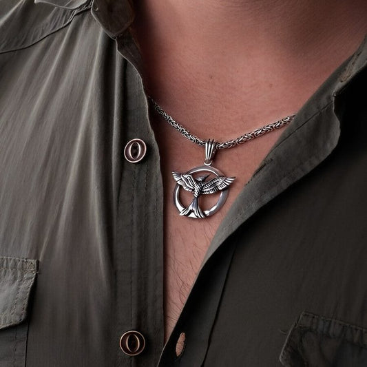 S925 The Fire Inside Me Burns Brighter Than The Fire Around Me Circle Phoenix Necklace For Men