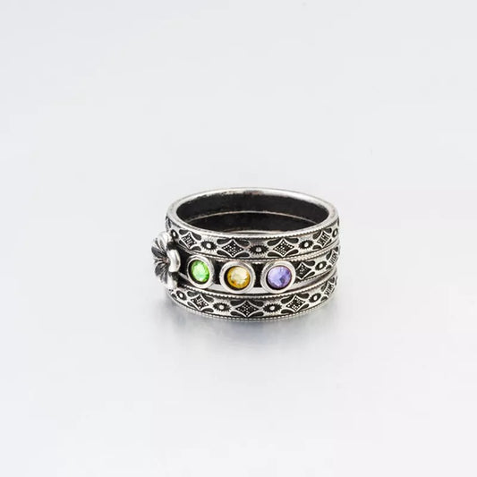 Retro Floral Birthstone Ring Set