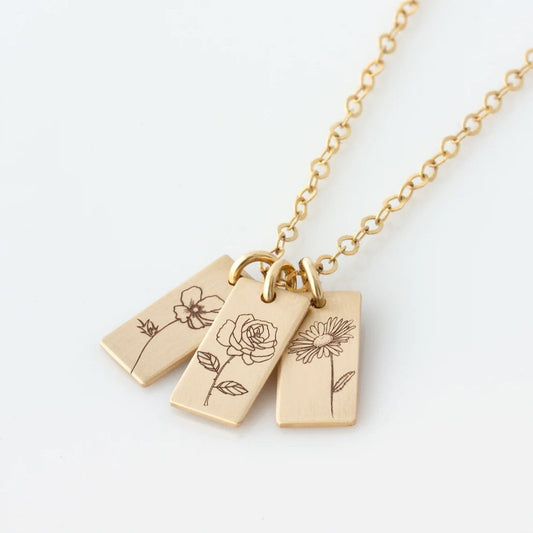 Sterling Silver Personalized Birth Month Flower Necklace