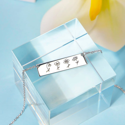 Personalized 1-6 Birth Month Flowers Necklace Mother Gift