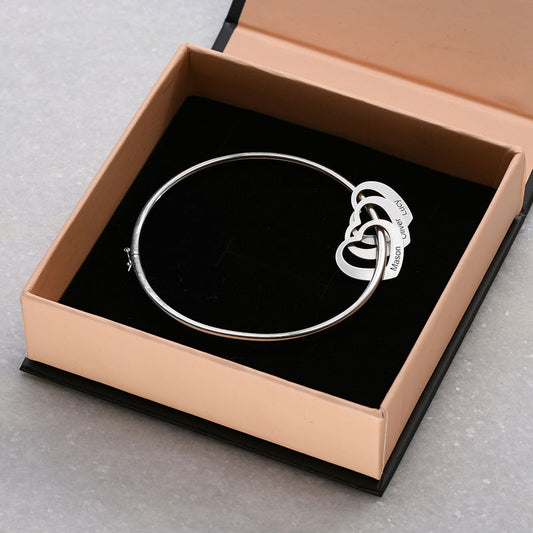 Bangle Bracelet with Heart Shape Pendants