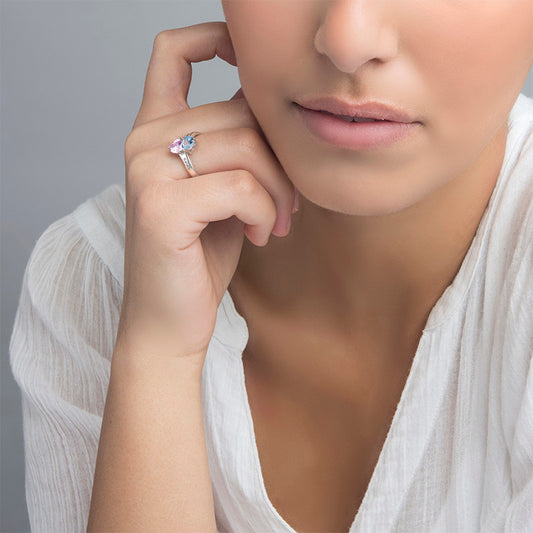 Personalized Silver Ring with Heart-shaped Birthstones