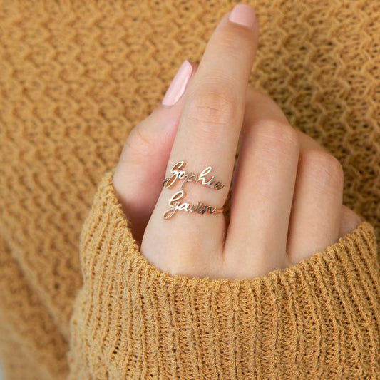 Women's Fashion Custom Double Name Rings